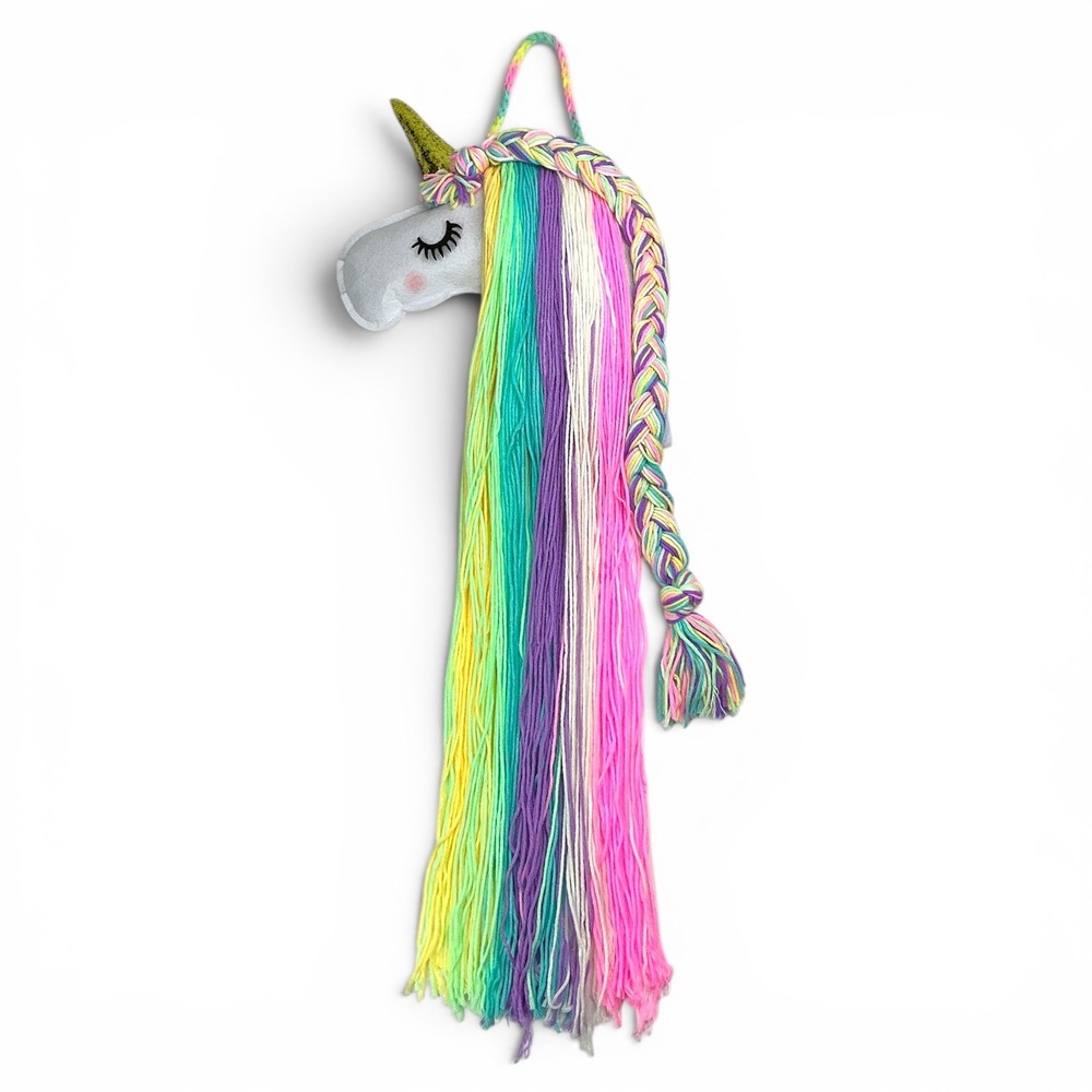Unicorn Rainbow Hair Bow Organizer Wall Hanging Kids Room Decor Glitter Horn